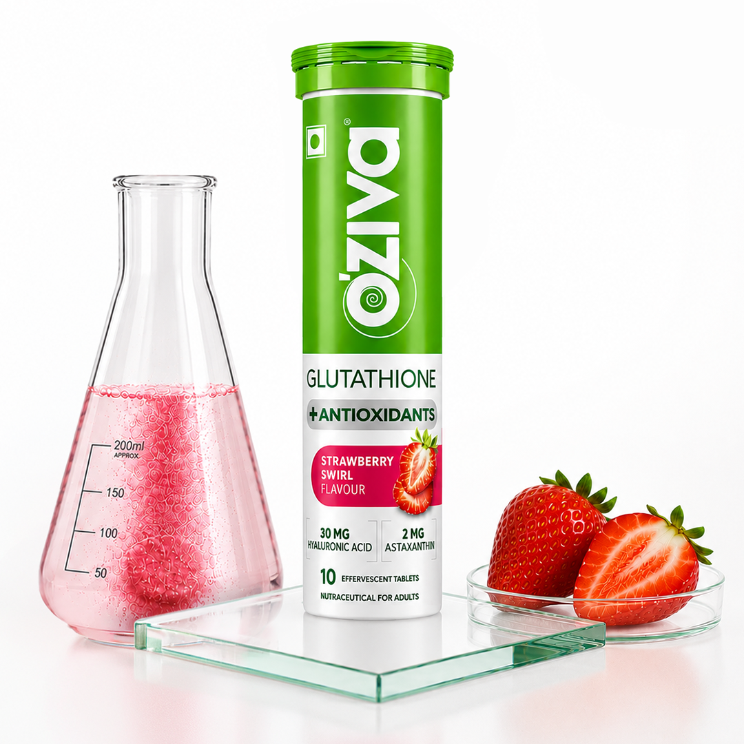 Oziva Bioactive Glutathione Vitamin C fizzy Tablets for Skin glow & Anti-Pigmentation - Strawberry - Buy at ₹549 Online | Instant Delivery