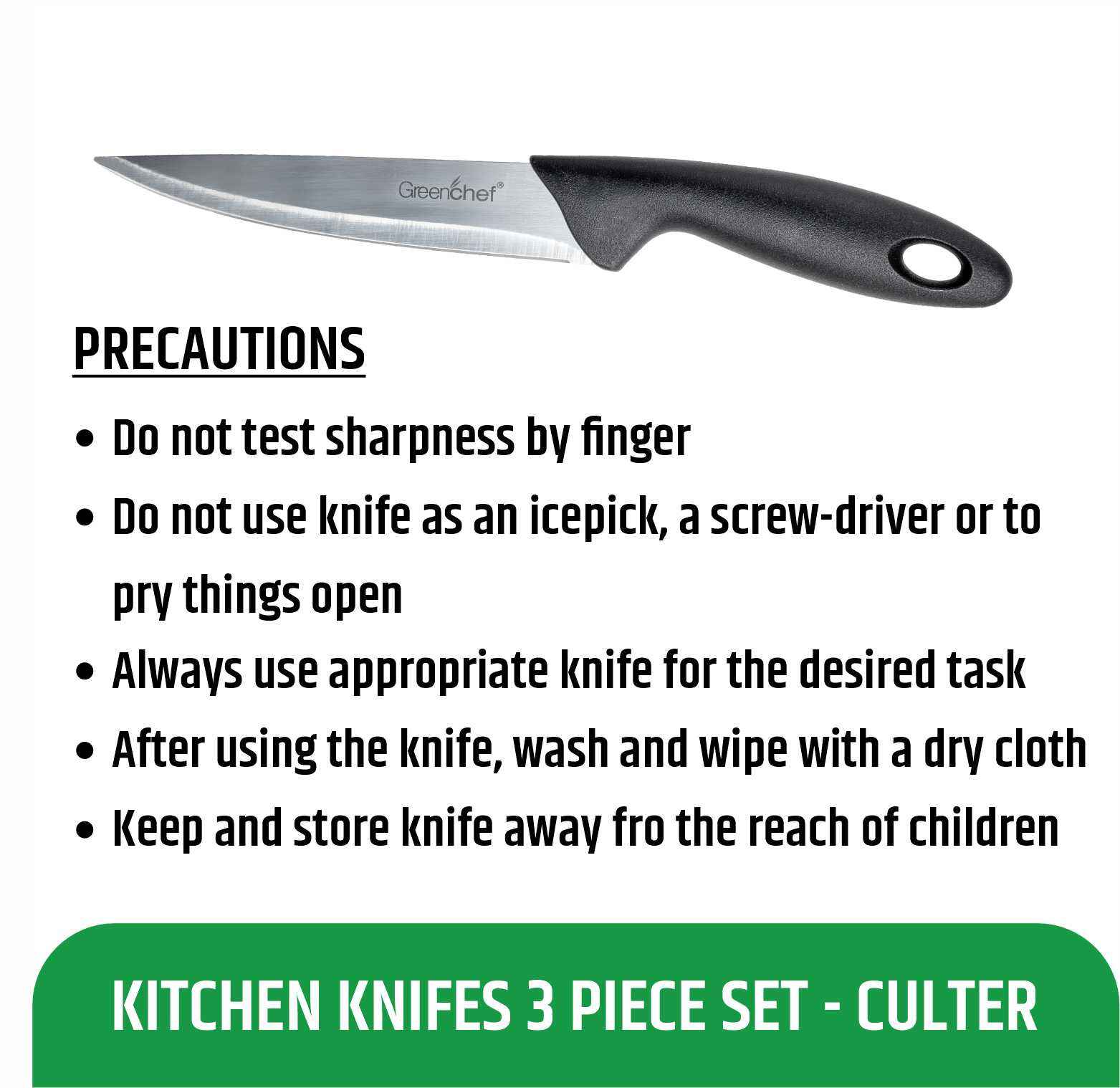 Greenchef Stainless Steel Knife 3Pcs Set - Culter - Buy at ₹235