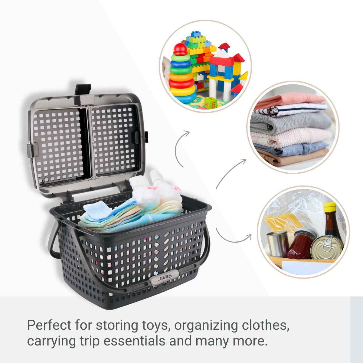 Flair Plastic Dual Carrying Basket - Gray, Dual Handle For Easy