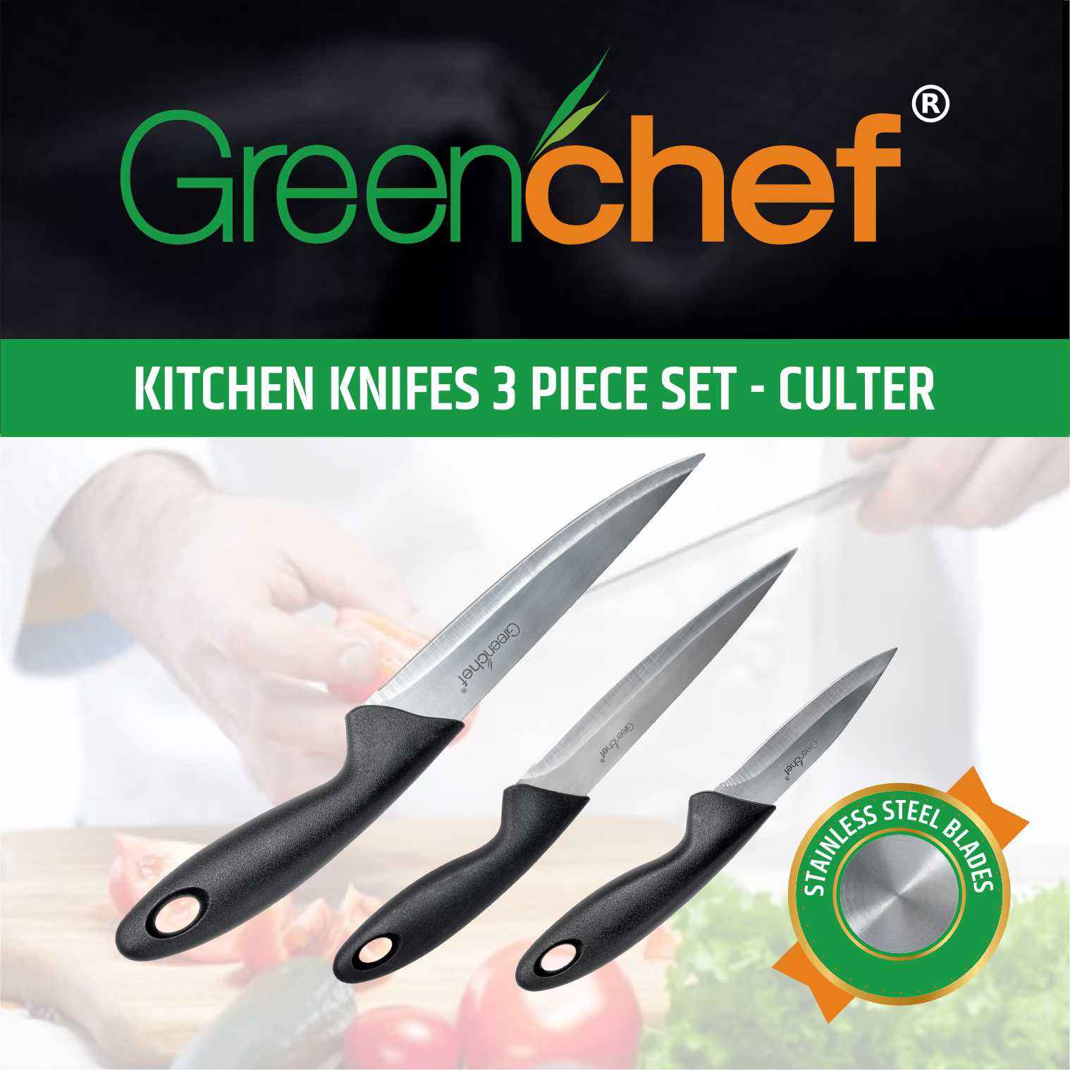 Greenchef Stainless Steel Knife 3Pcs Set - Culter - Buy at ₹235