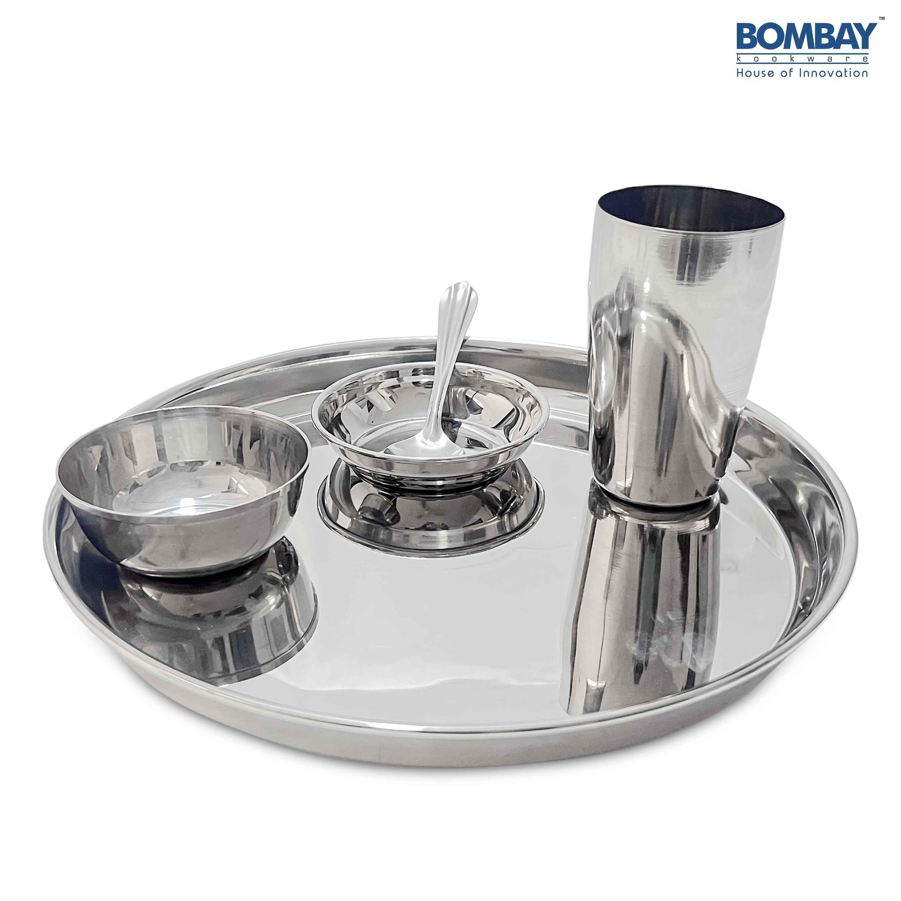 Y in yacht 銀メッキ菓子皿、ステンレスフォークセット Bombay Kookware Stainless Steel Sj Thali Set (Pack Of 5) - Buy at