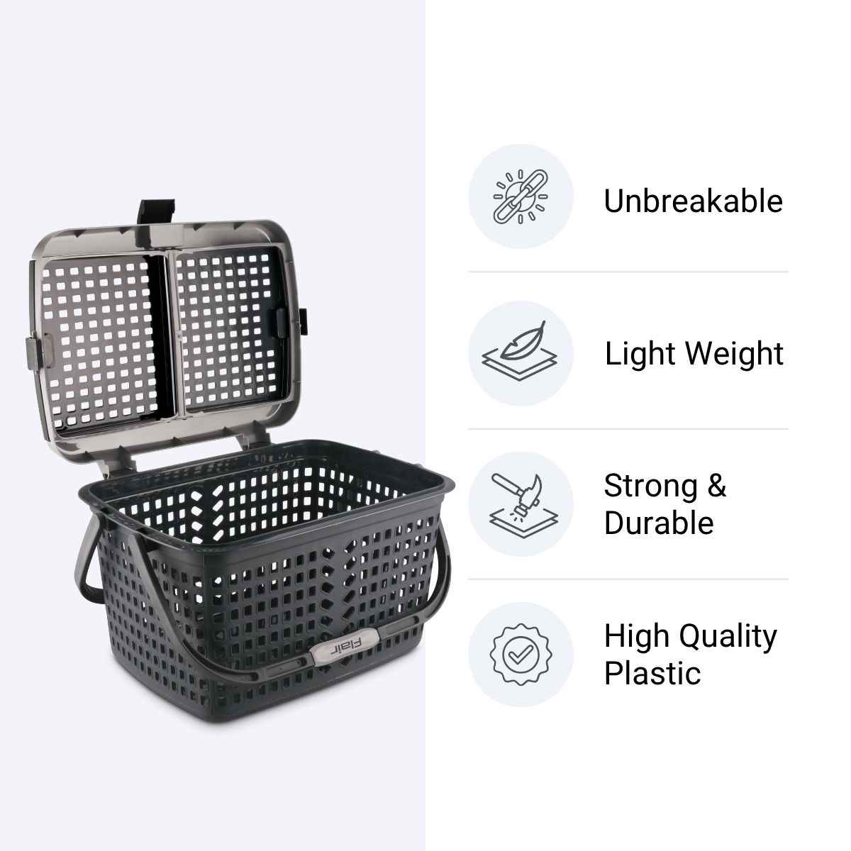 Flair Plastic Dual Carrying Basket - Gray, Dual Handle For Easy