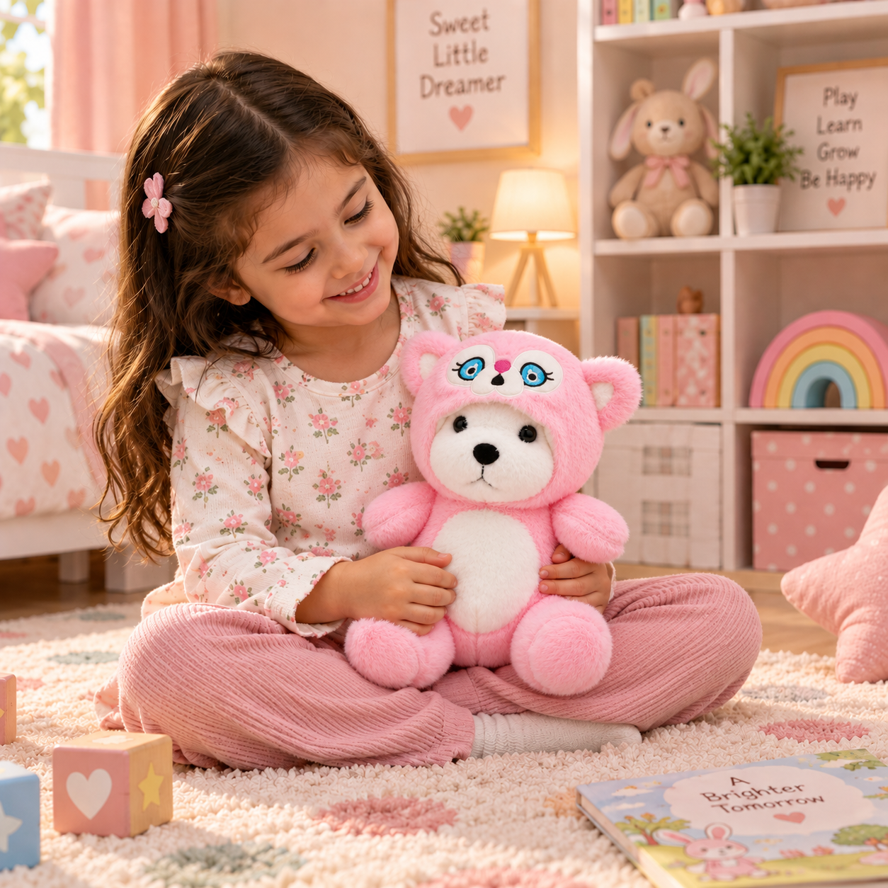 DearJoy Teddy Bear with a Hoodie Cap Pink 35 cm - Buy at ₹400