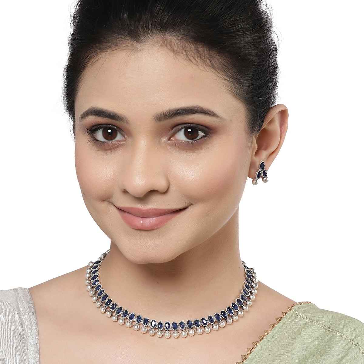 Zeneme Oxidised Silver Plated Traditional Jewellery Set For Women
