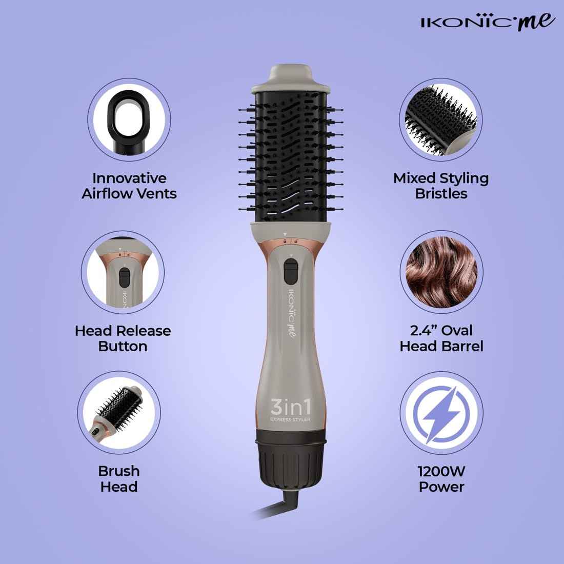 Ikonic 3 in 1 Express Styler Grey, Professional Volumizer, Blow
