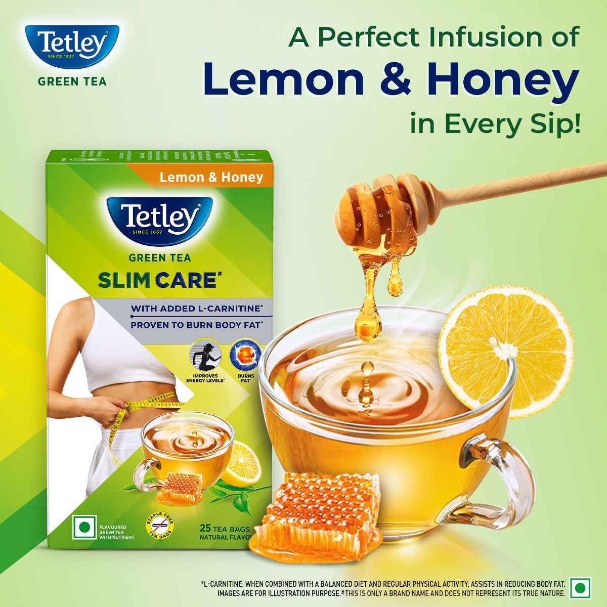 Tetley Slim Care Lemon & Honey Green Tea - Buy at ₹175 Online | Instant Delivery