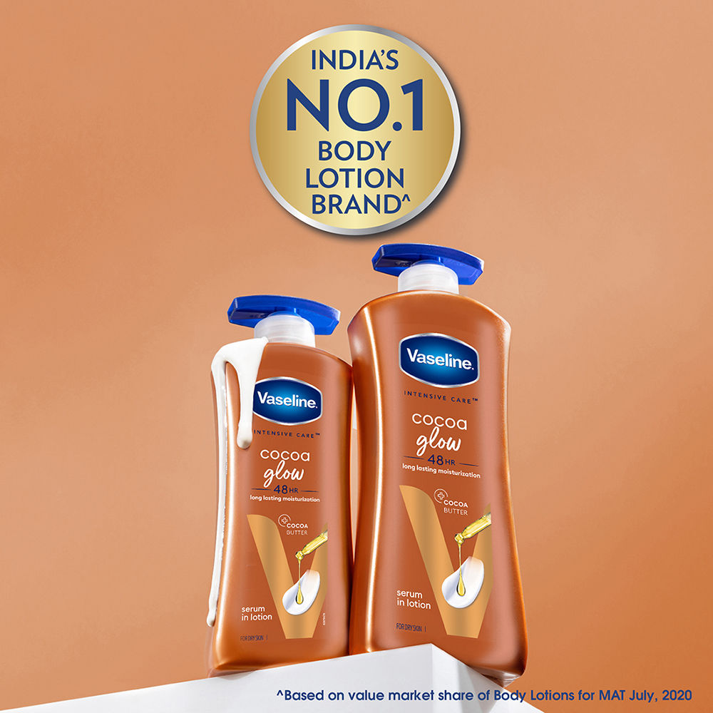 Vaseline Cocoa Glow Serum In Lotion, 100% Pure Cocoa & Shea Butter for Glowing & Soft Skin 600 ml X 2 Combo
