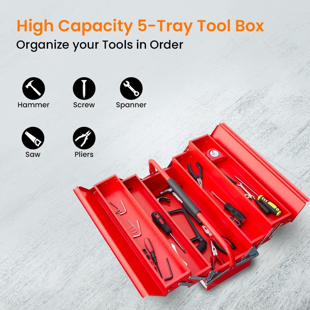 Cheston 5 Compartment Hand Tool Box for Organizing your Tools | 40x20x20cm