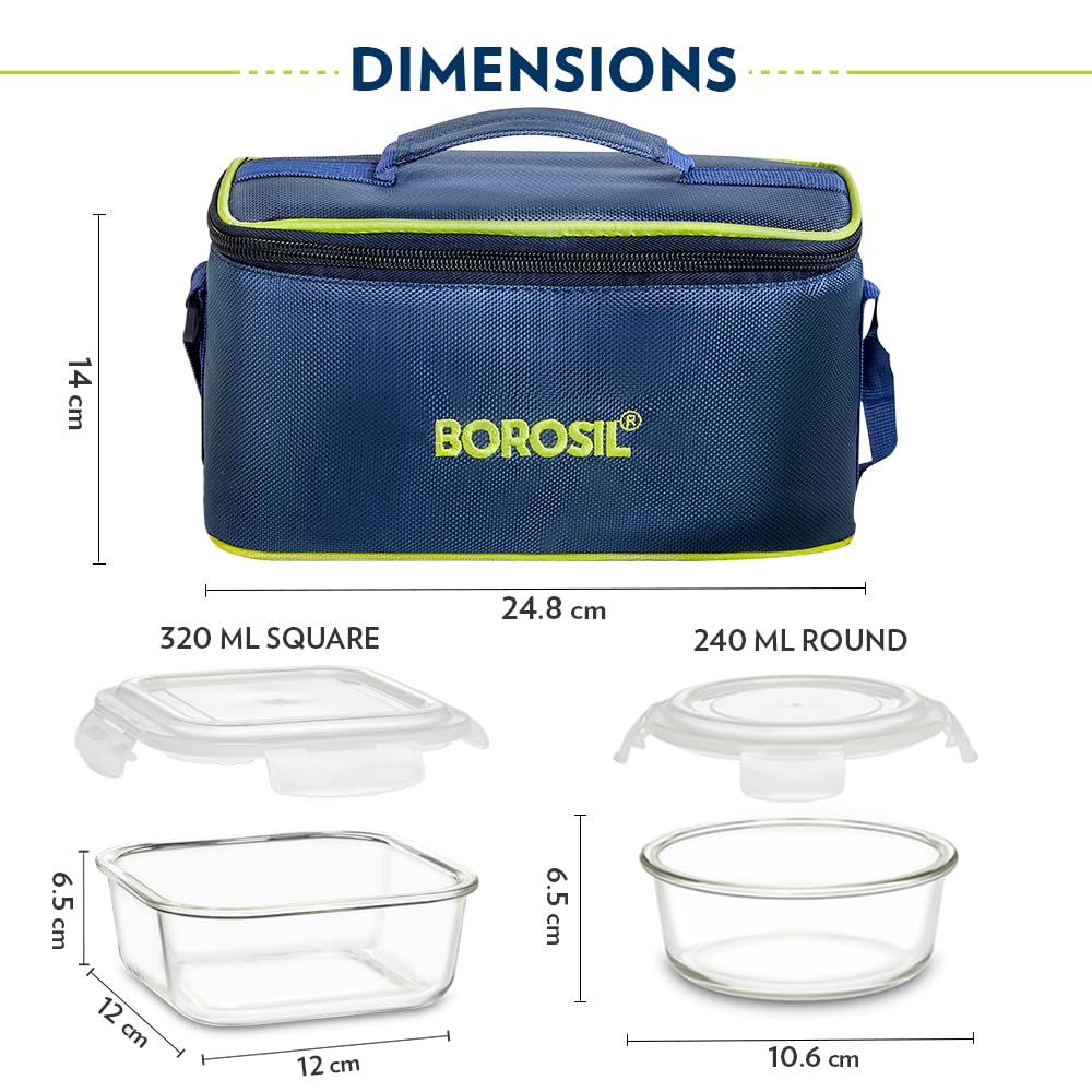 Borosil Klip n Store Universal Lunchbox, Set of 4 (320ml x 2 Square + 240ml x 2 Round)