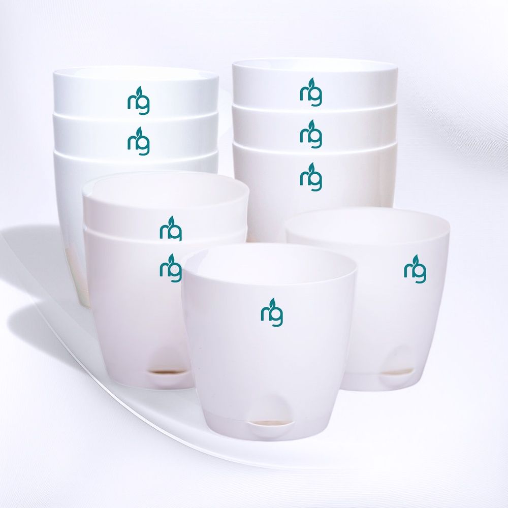 Nurturing Green - Self Watering Pots for Plants | Set of 10 | White | Size: 11.5cm x 11cm