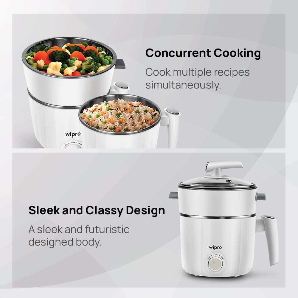 Wipro Vesta 1.2 L Multicooker Kettle | (White, 600 Watt)