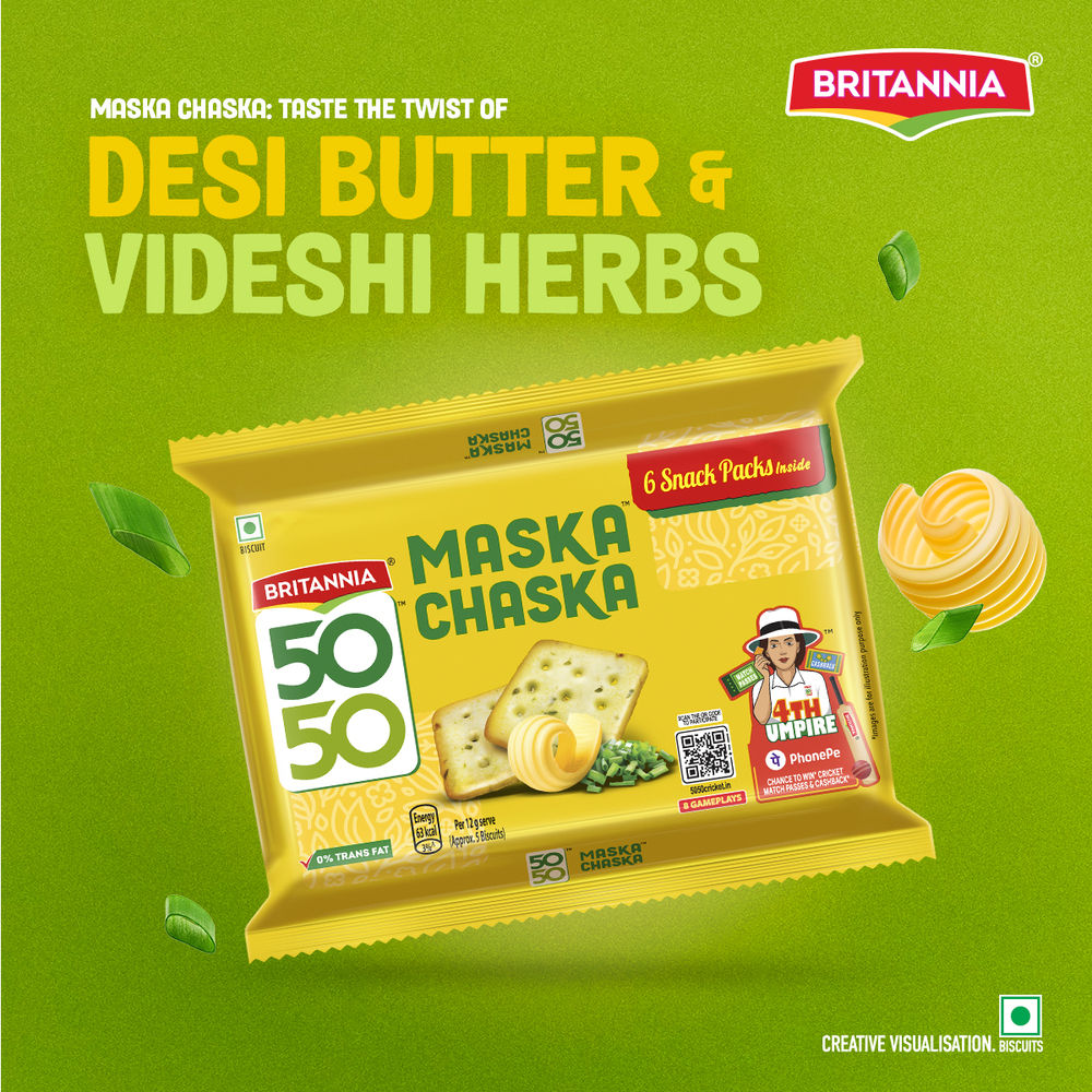 Britannia 50-50 Maska Chaska Biscuits Butter Flavoured Crackers | Trans Fat-free