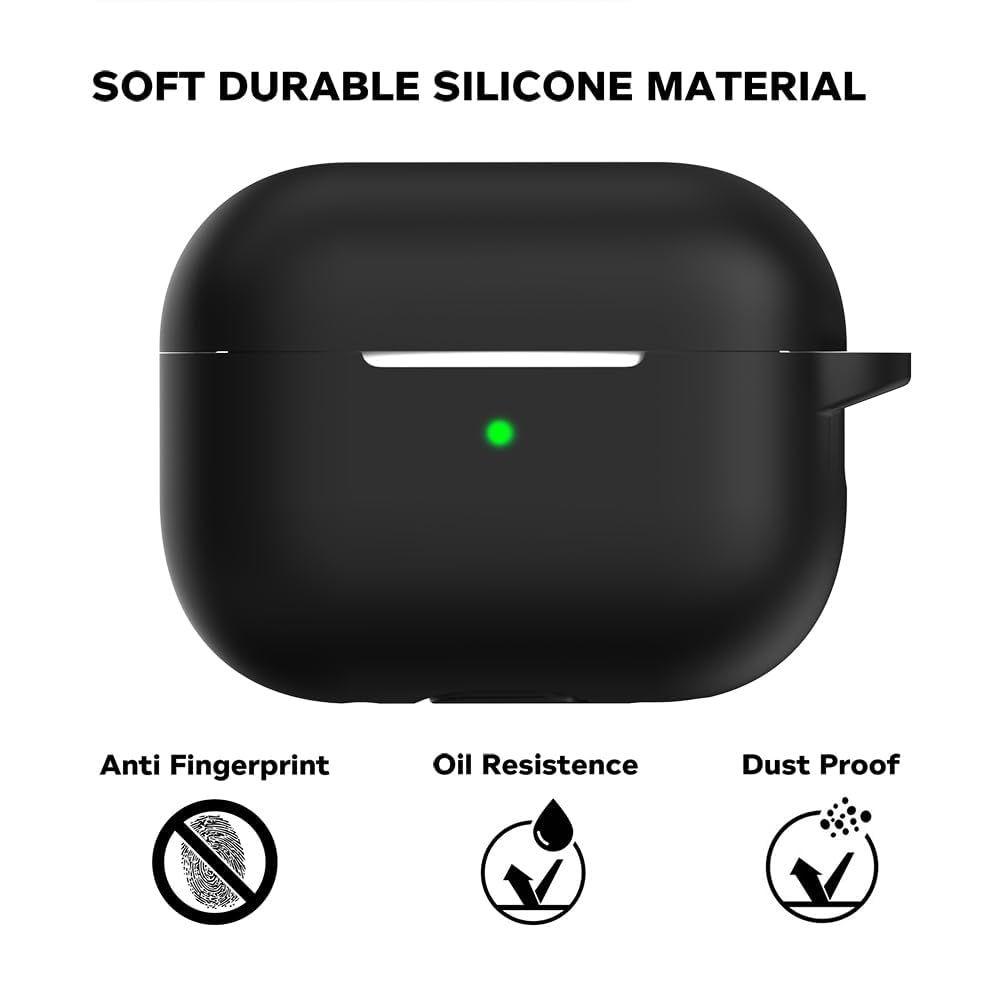 Sounce Silicone Case cover for AirPods Pro 2nd Gen 2022  Shock-Absorbing With Keychain | Black