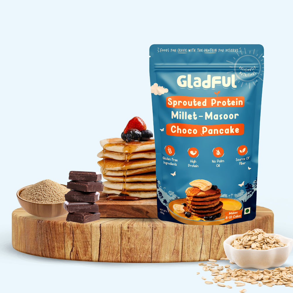 Gladful Strawberry Pancake Jowar And Oats Mix(150gms) & Gladful Choco Pancake Sprouted Millets And Masoor Mix(150gms) Combo
