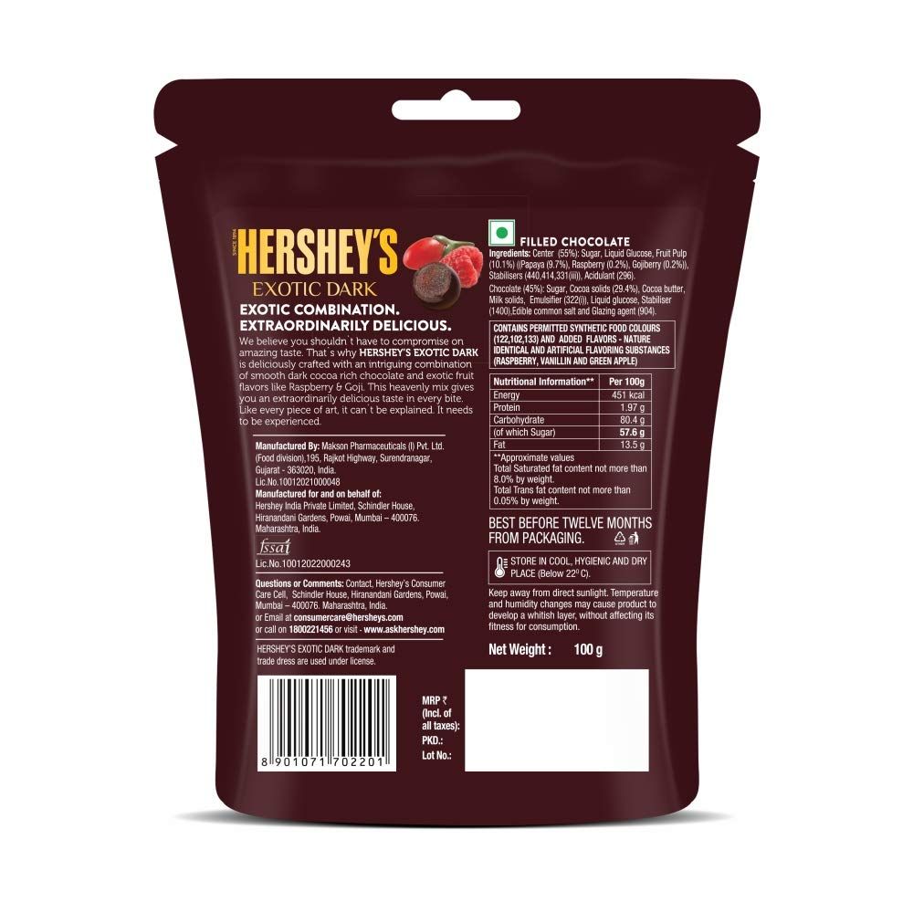 Hershey's Exotic Raspberry And Goji Dark Chocolate Share Bag