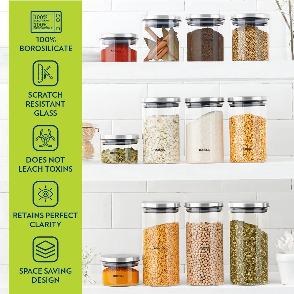 Borosil Classic Jar With Airtight Lid (1200 ml) | Borosilicate Glass
