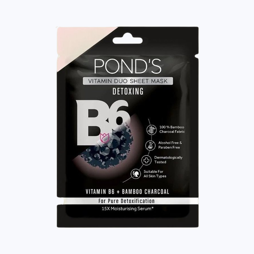 Pond'S Activated Charcoal Clear Detox Skin, With Vitamin B6 Sheet Mask(25ml) & Sanfe Promise Face Acne Patch(36pc) Combo