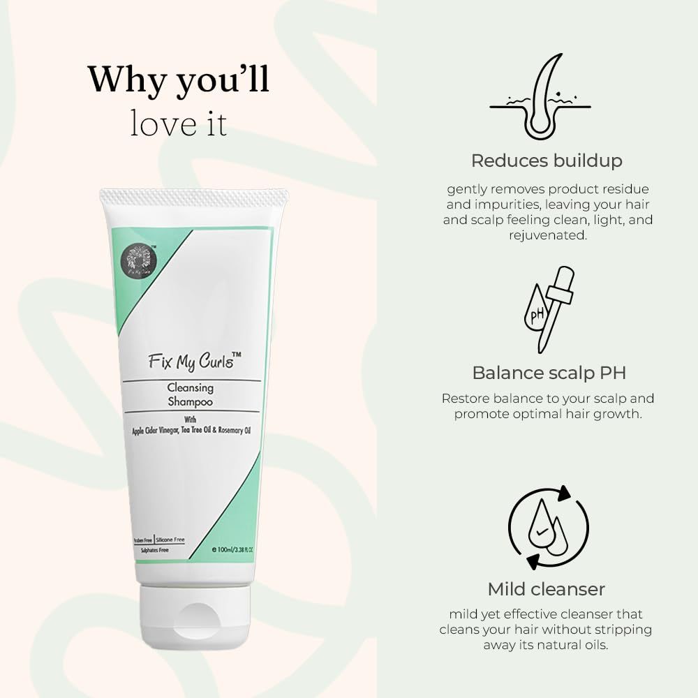 Fix My Curls Cleansing Shampoo | Curly, Wavy, Frizzy Hair|Anti-Dandruff, Sulphate Free
