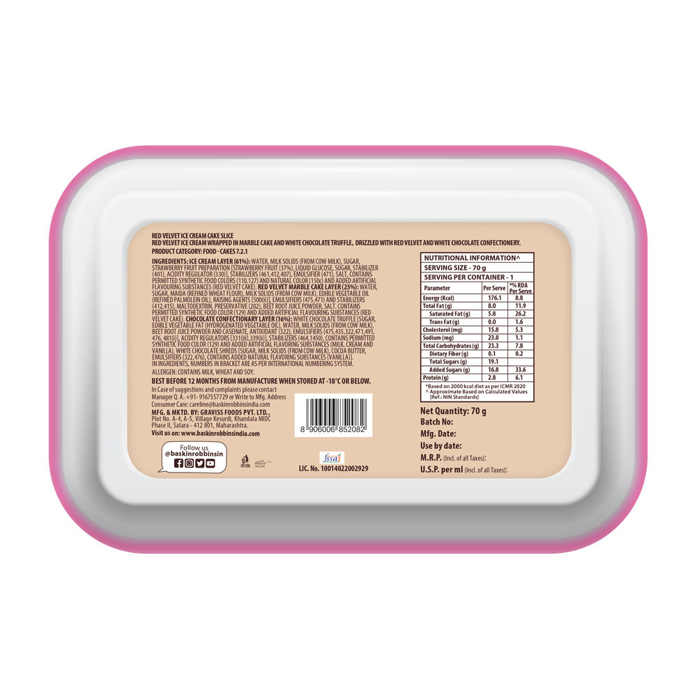 Baskin Robbins Red Velvet Ice Cream Roll Cake Slice 70 g Combo