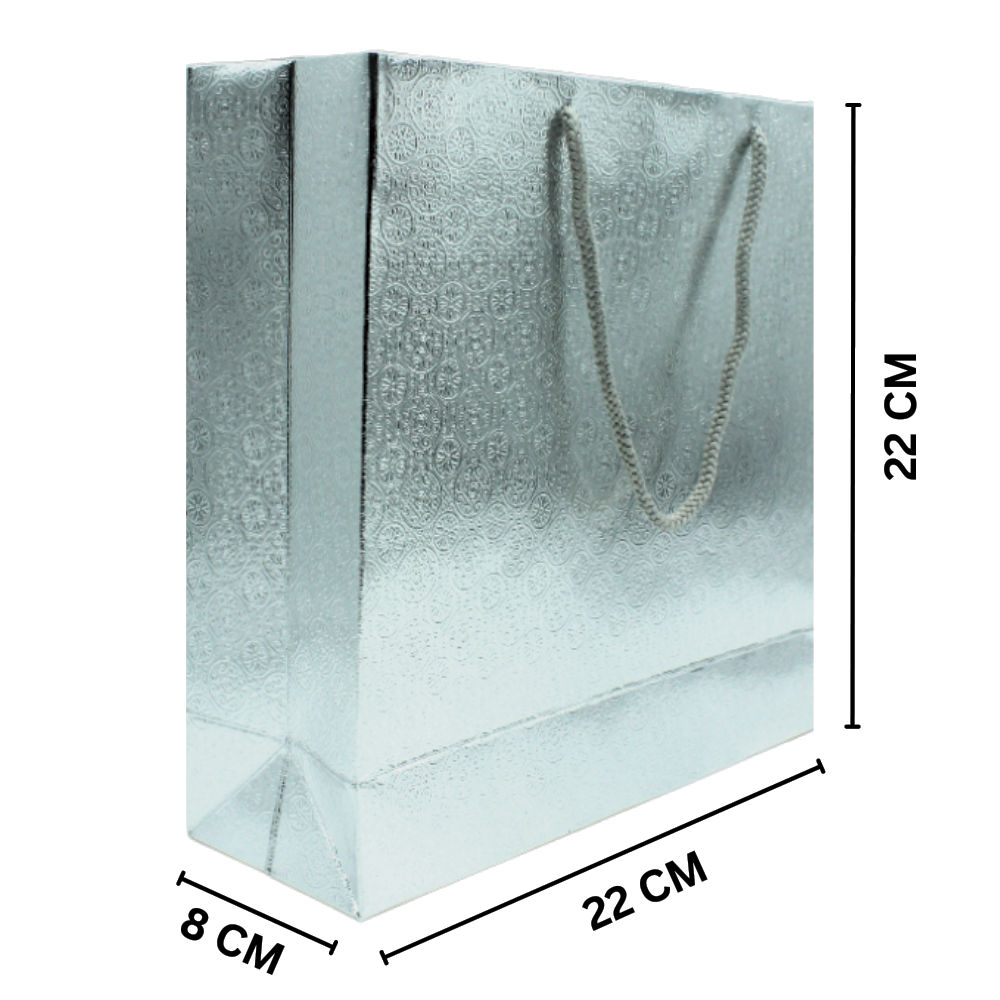 Silver Paper Bag For Gifting 9 x 9 x 3 Inch Assorted Design 1 pc Combo