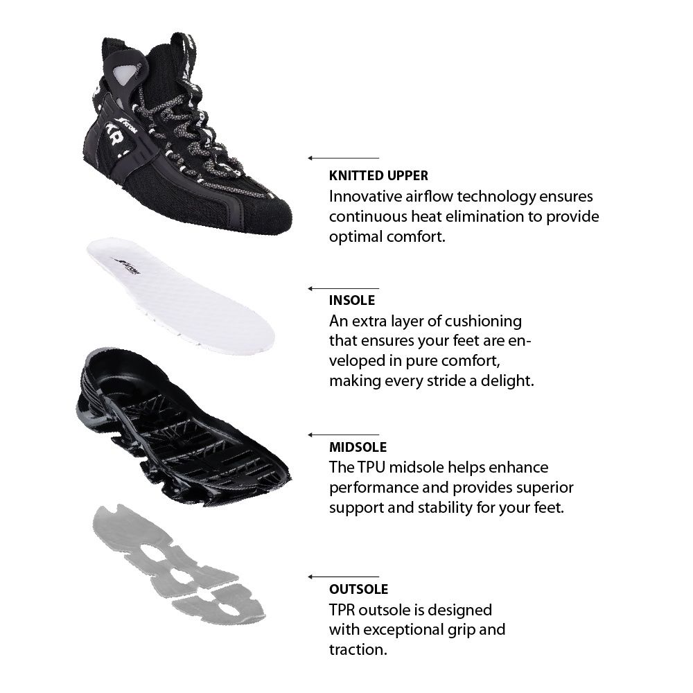 Atom Men's Alpha Predator Black Sneakers - UK 6