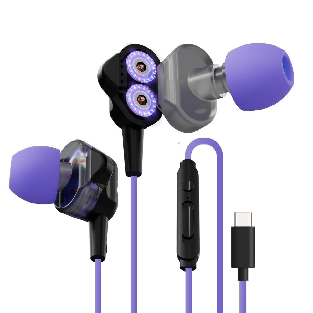Kreo Hydra C Type Dual Dynamic Driver In-Ear Wired Gaming Earphones With Microphone, Tangle-Free