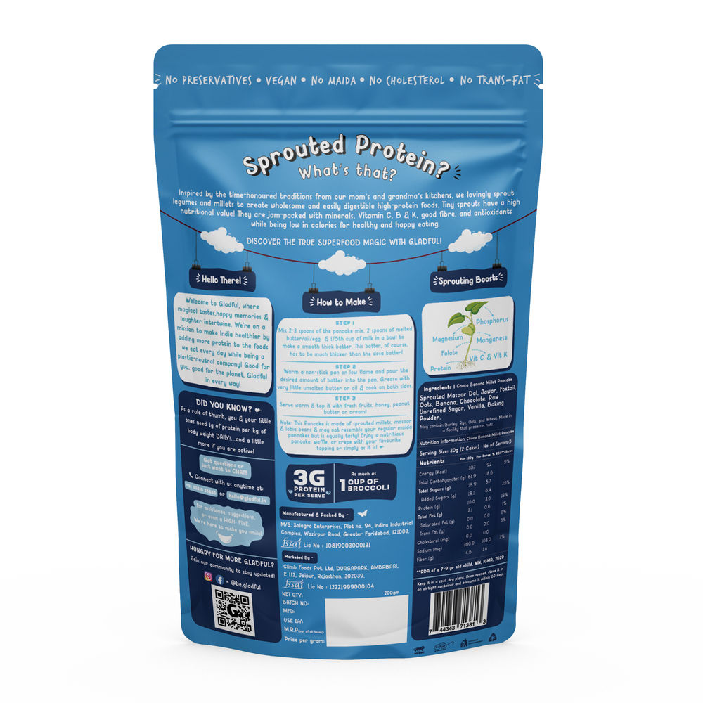 Gladful Choco Pancake Sprouted Millets and Masoor Mix 150 g Combo