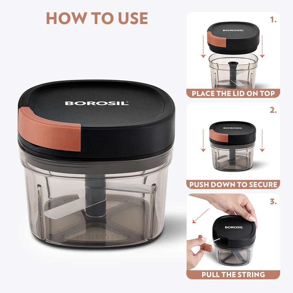 Borosil Eazypull Chopper With 3 Blades (600 ml)