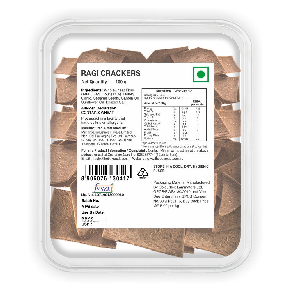 The Baker'S Dozen Wholewheat Lavash(100gms) & The Baker'S Dozen Ragi Crackers(100gms) Combo