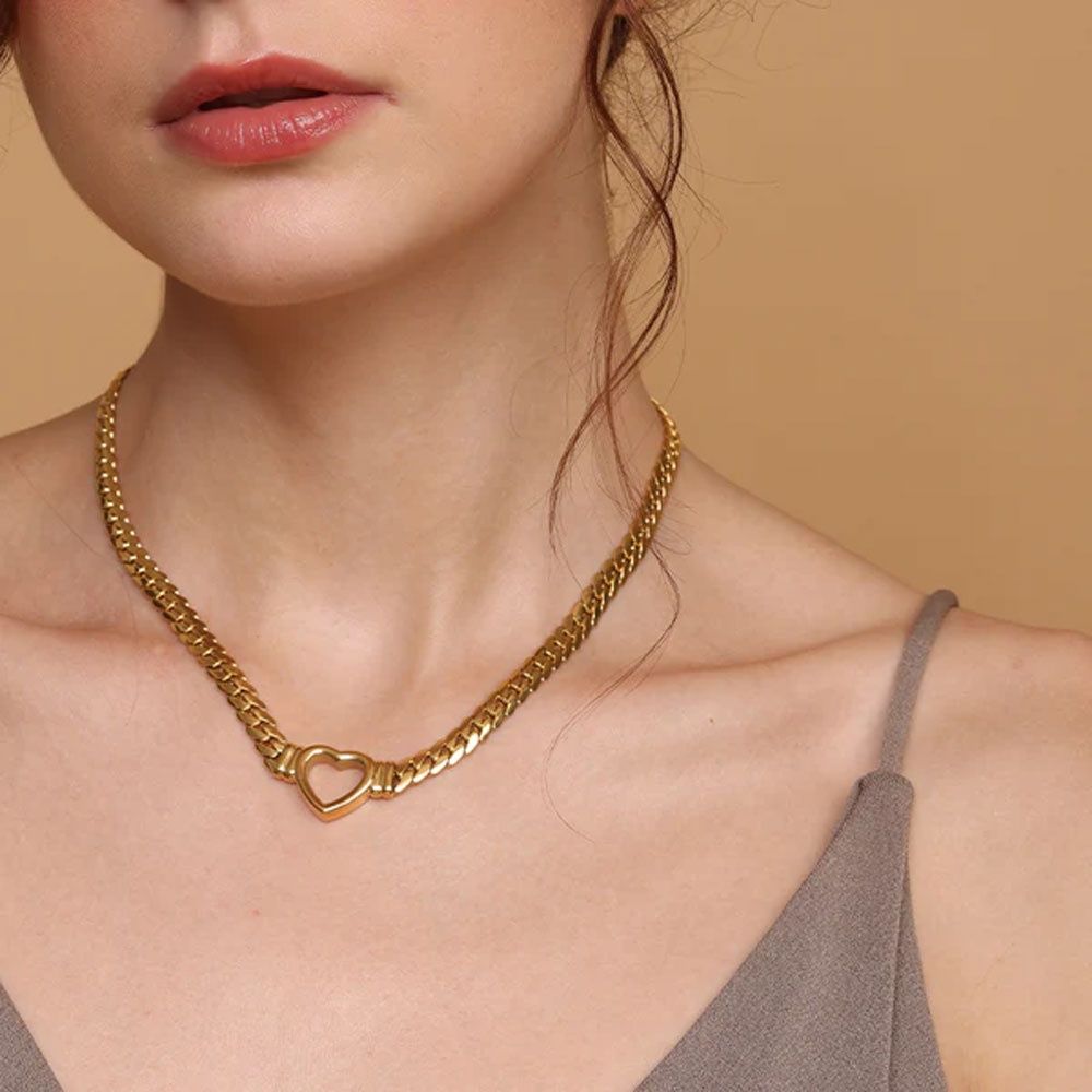 Palmonas Cuban Chain Hollow Heart Necklace