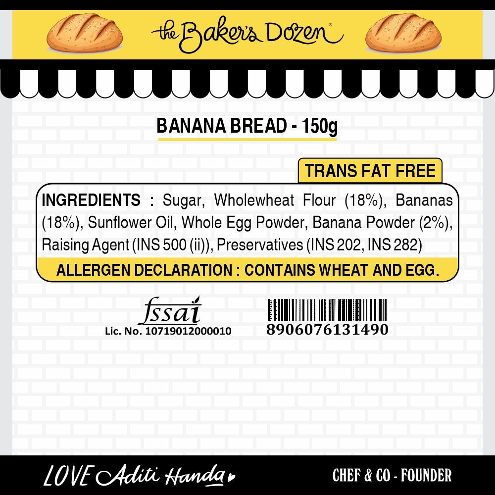 The Baker's Dozen Banana Bread 100% Wholewheat