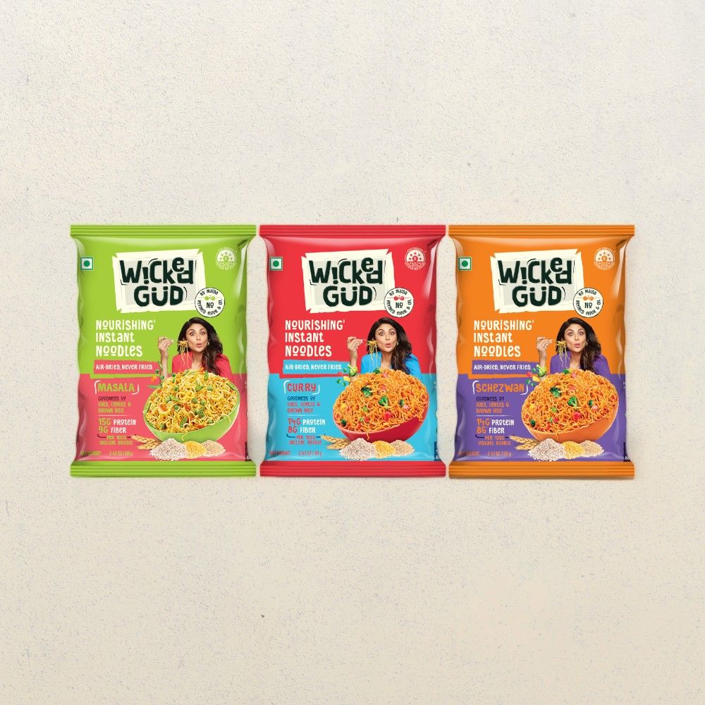 Wickedgud Instant Noodles - Schezwan(69gms), Wickedgud Instant Noodles - Curry(69gms) & Wickedgud Instant Noodles - Masala(69gms) Combo