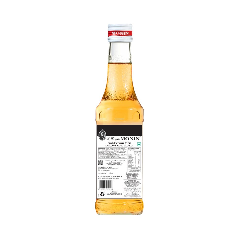 Monin Peach NAT Syrup for Cocktail |Mocktails |Mixers