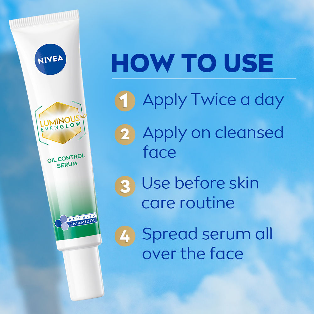 NIVEA Luminous Even Glow Oil Control Serum| Thiamidol, Salicylic, Hyaluronic Acid| Reduces Dark Spot