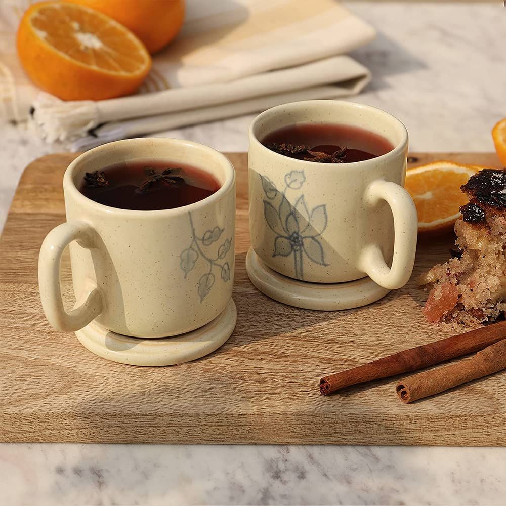 Ellementry Fiore Ceramic Mug Set of Two with Lid