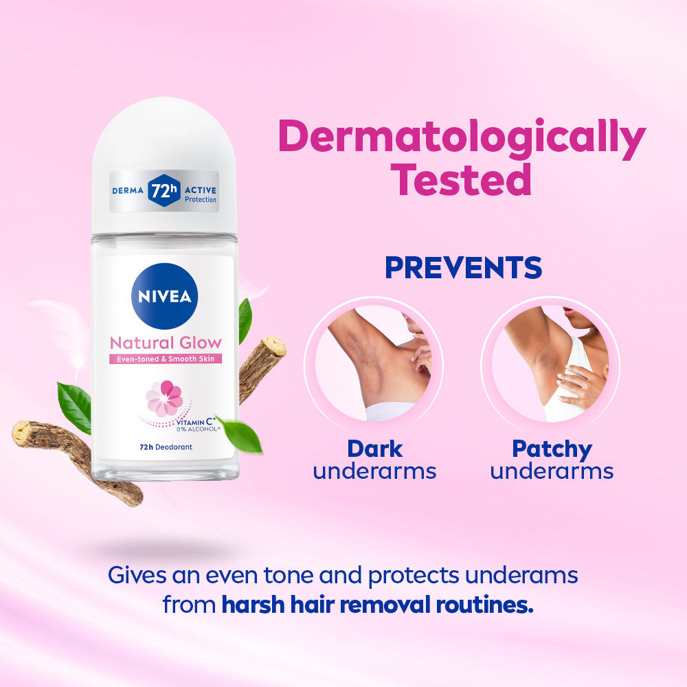 Nivea Natural Glow Even-toned & Smooth Skin 72h Protection Roll On 50 ml Combo