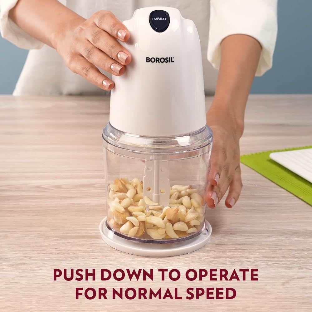 Borosil Chef Delite 260W Electric Chopper For Kitchen with Turbo Speed Option, Whisking Blade Cream