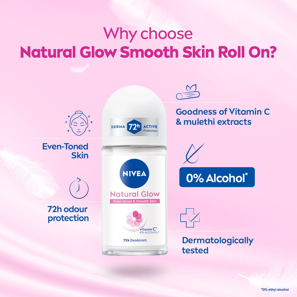 Nivea Natural Glow Even-toned & Smooth Skin 72h Protection Roll On 50 ml Combo