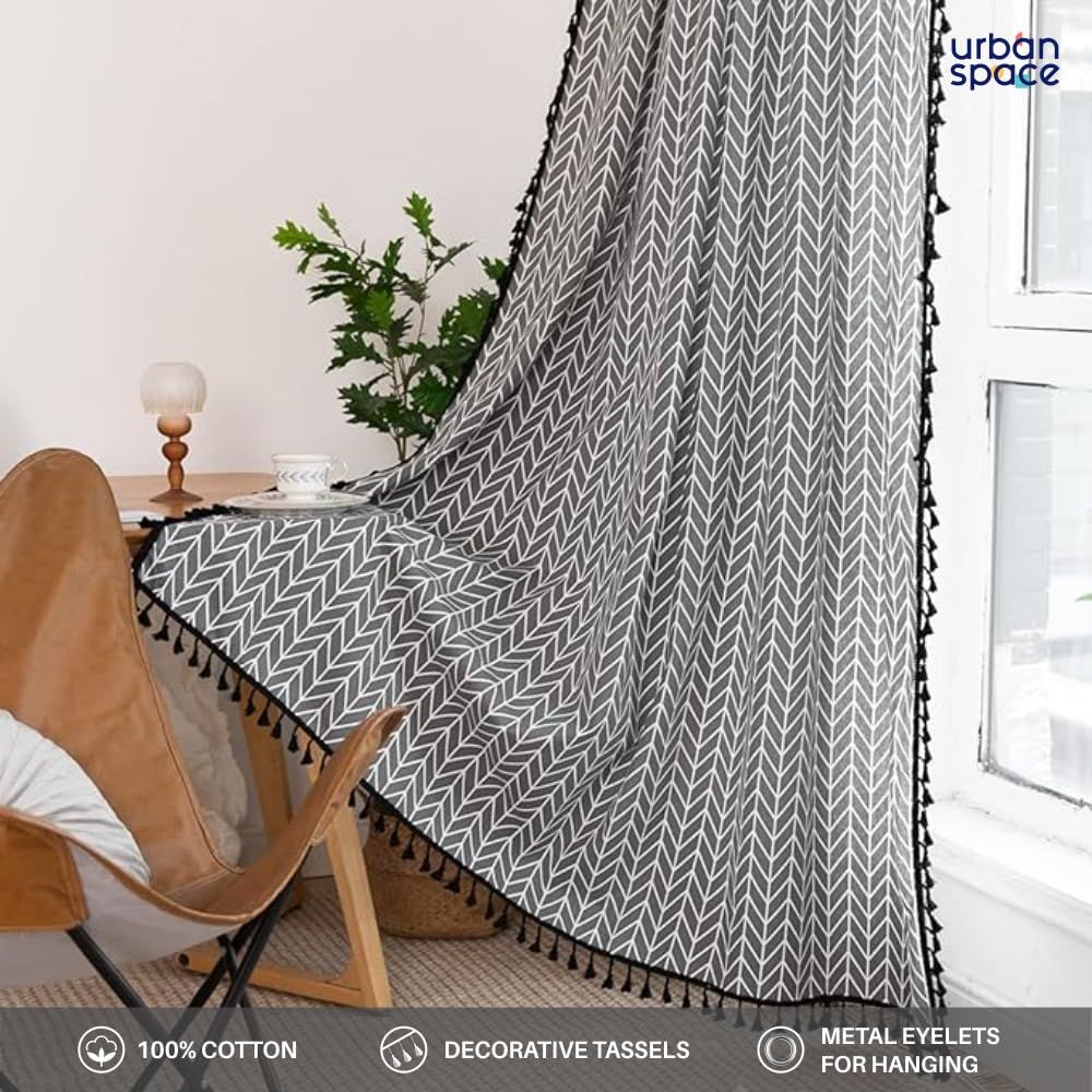 Urban Space Boho Herringbone Grey Door Curtain - 7 Ft Long (Set of 1)