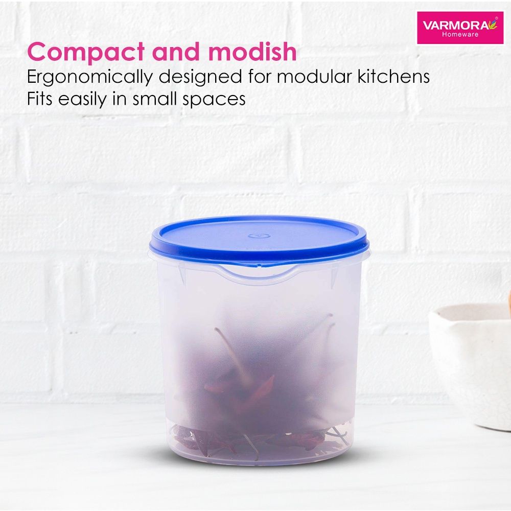 Varmora Magnum Round Plastic Storage Storage Container Transparent Air-Tight 3700ml- Blue