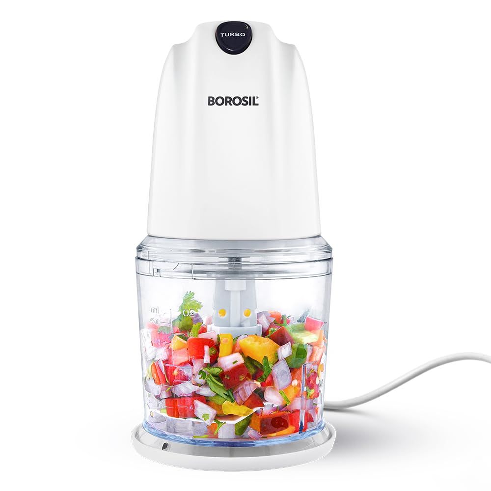 Borosil Chef Delite 260W Electric Chopper For Kitchen with Turbo Speed Option, Whisking Blade Cream
