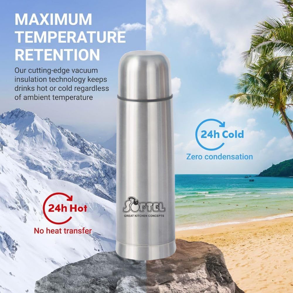 Softel Thermosteel 500ml Vacuum Flask - Keep Your Beverages Hot or Cold with Style | 1 Pc