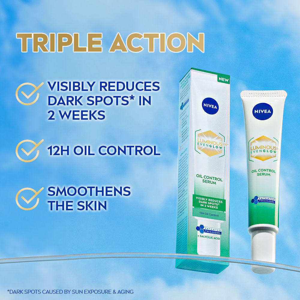 NIVEA Luminous Even Glow Oil Control Serum| Thiamidol, Salicylic, Hyaluronic Acid| Reduces Dark Spot