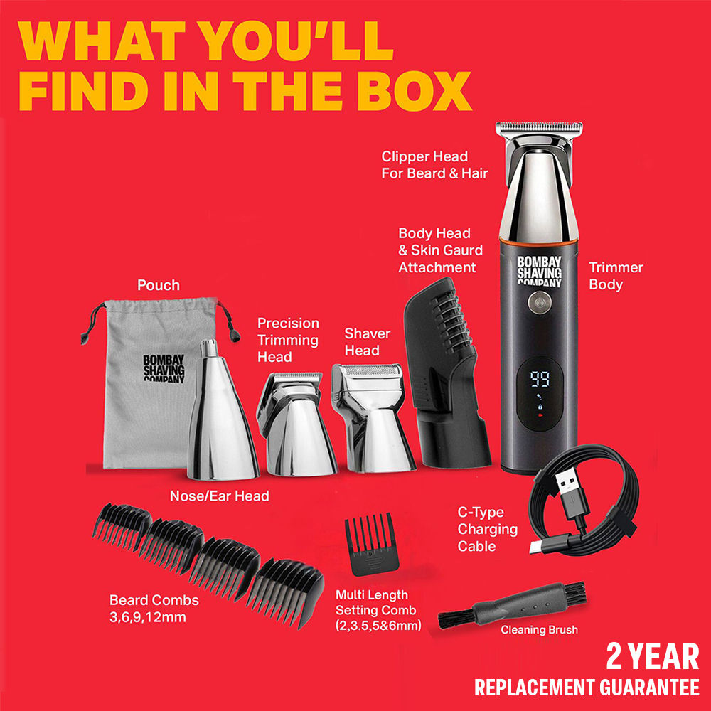 Bombay Shaving Company Full Body Trimmer | 5-in-1 Magnetic Attachments | LED screen | Multi Length Settings Combs