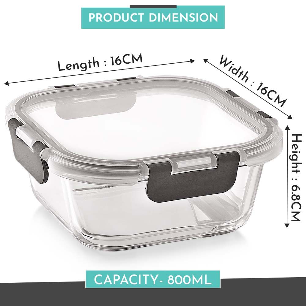 Magnus Glock 800 ml Square Grey Borosilicate Glass Container With Detachable Lock