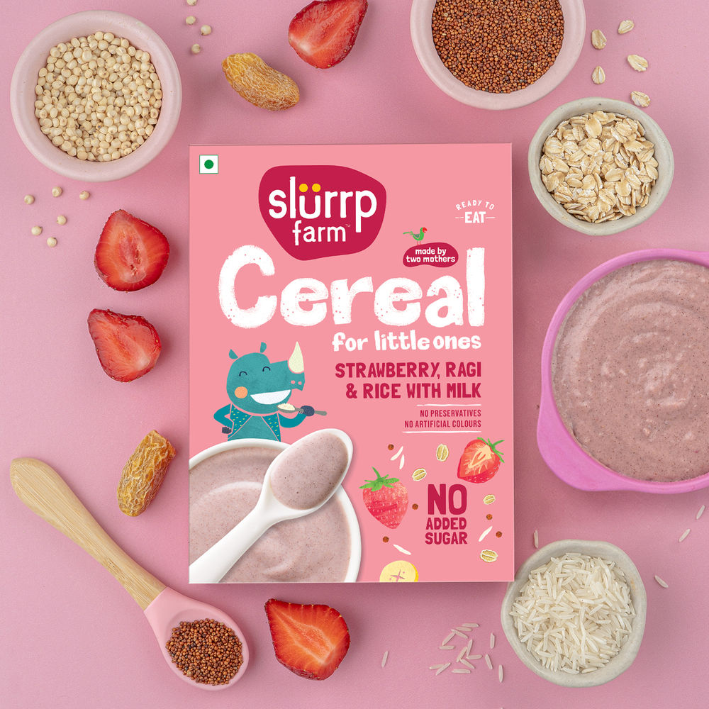 Slurrp Farm Ragi Rice Strawberry Instant Healthy Cereal | Mildly Sweetened With Date Powder