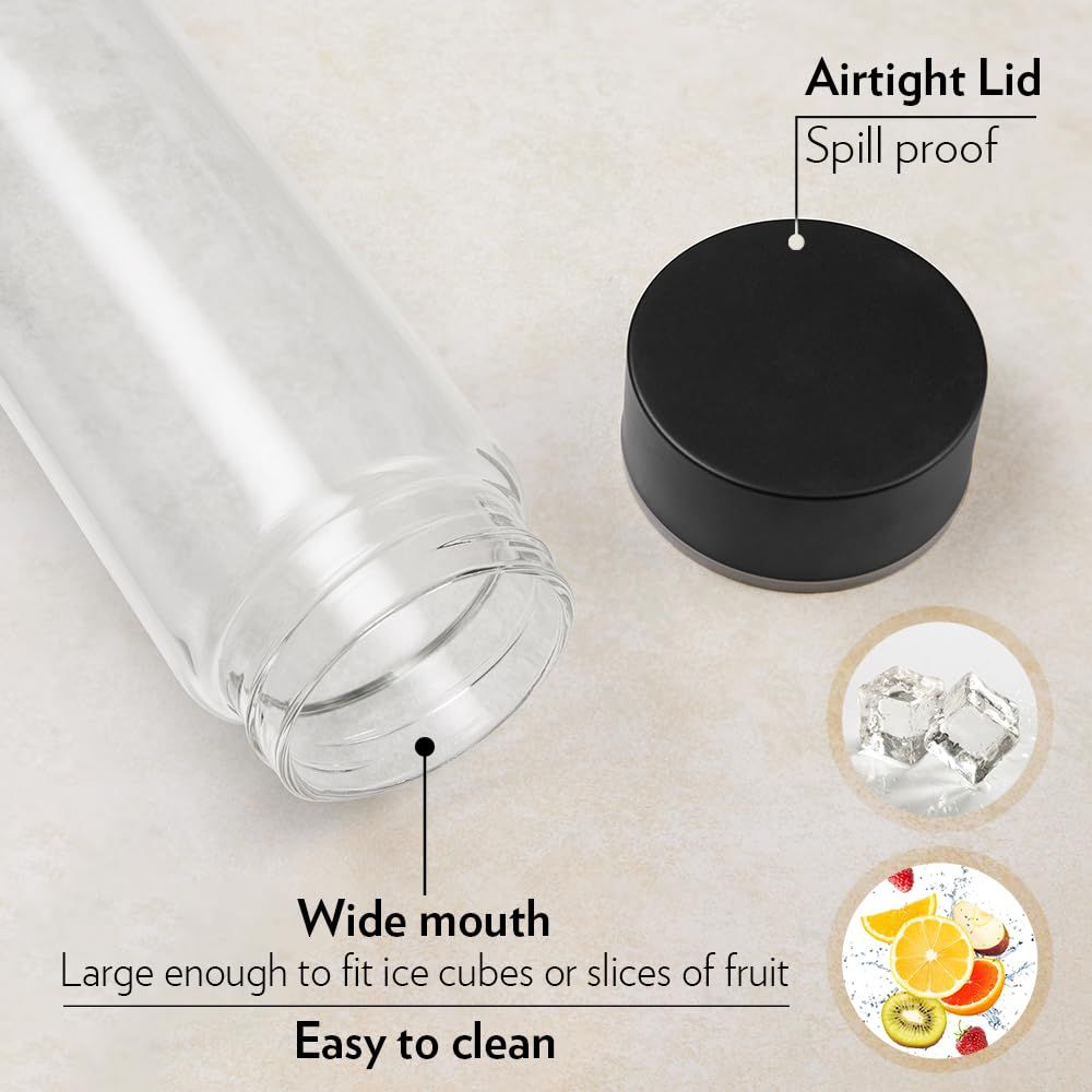 Borosil 550 ml Neo Water Bottle with Stainless Steel Lid, Borosilicate Glass Bottle for Fridge