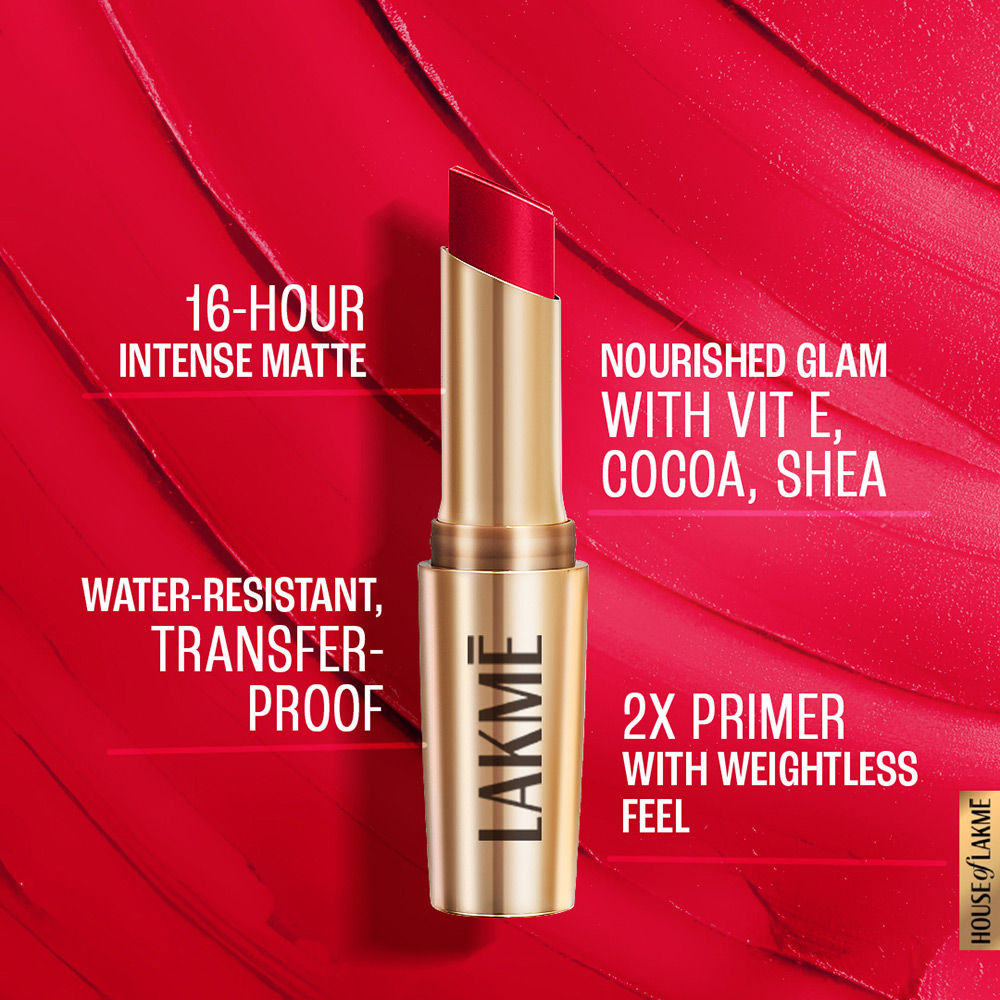 Lakme 9to5 Powerplay Priming Matte Lipstick, Lasts 16hrs, Red Coat