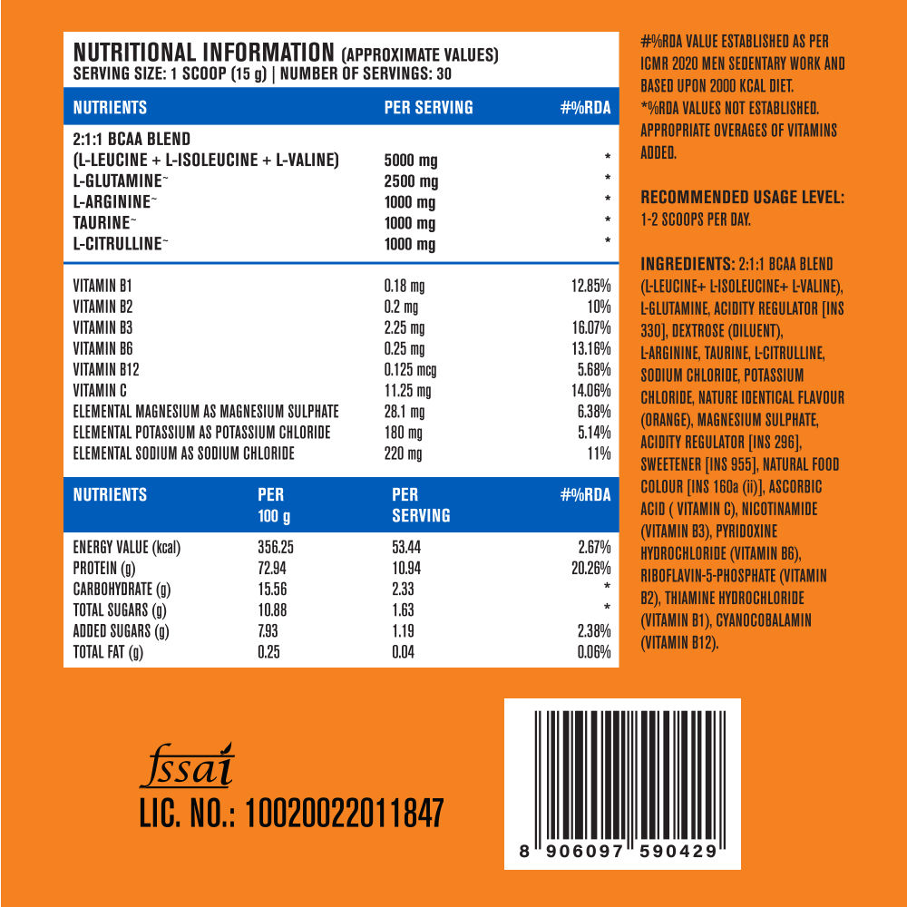 Fast&Up BCAA with Glutamine, Arginine & Citrulline Orange Flavour