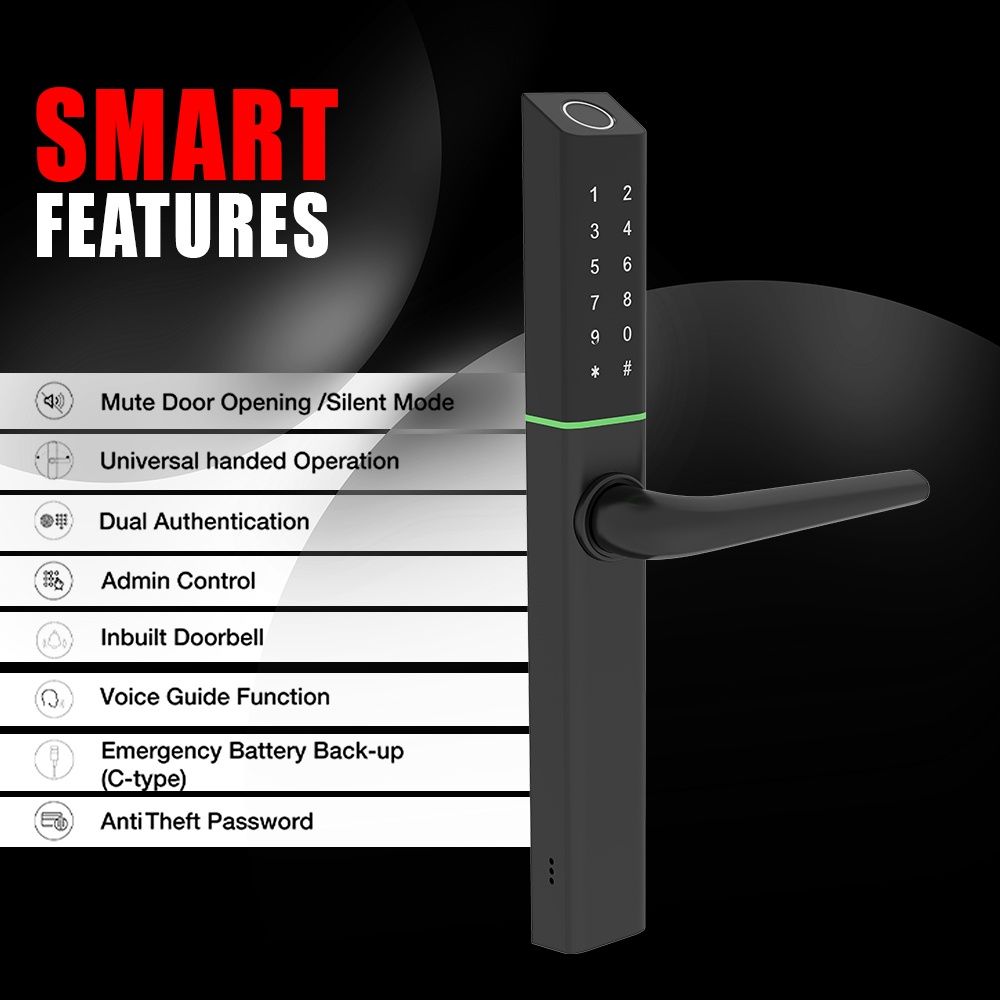 Link Smart Slimtron Digital Biometric Door Lock for Aluminium frame door with Wi-Fi | Black